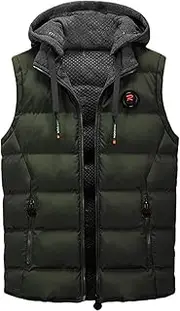 [Generic] Gear Coat Mens Autumn And Winter Fashion Casual Zipper Collar Pocket Hooded Sleeveless Cotton Padded Jacket Vest Top Lightweight Rain Coats for Men