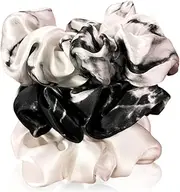 Celestial Silk Mulberry Silk Scrunchies for Hair (Black Marble, White Marble, Ivory)