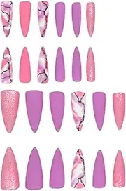 リキシマウケ False Nails Are Easy To Remove. Get Your Favorite Manicure Done In A Fraction Of The Time Without Waiting At The Nail Salon. 24Pcs 3