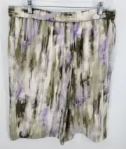 Chicos 2 Skirt Womens Large Purple Tan Watercolor Artsy Pull On Knee Length NWT