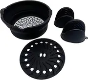Viviendo Collapsible Silicone Air Fryer,Tempered Glass and Silicone Air Fryer Pot with Non-Stick Liner Tray Oven Microwave Dishwasher Safe - 1.2L Black