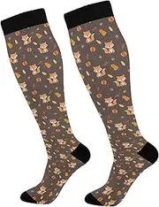 [Caihoyu] Softball Socks For Women & Men Graduated Support For Nurses, Athletic, Travel & Flight Socks Cute Fox and Pumpkin, Multicolor, One Size, Multicolor, One size