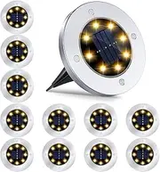 Solar Ground Lights - 12 Pack 10LED Garden Outdoor Waterproof Sidewalk Disk In-Ground Landscape Lighting for Lawn Patio Pathway Yard Steps Deck Walkway (Warm White)