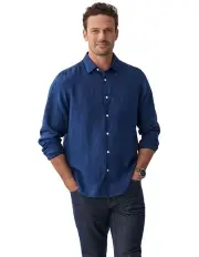 [Gazman] Plain Linen Long Sleeve Shirt in Navy