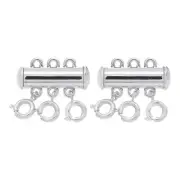 Layering Necklace Clasp 2Pcs 3 Strands Slide Magnetic Tube Lock Clasp, Silver