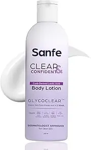 Sanfe Clear & Confident Glycolic Acid Body Lotion | Daily AHA Exfoliation for Rough & Bumpy Skin, Tan, Acne & Strawberry Skin | Niacinnamide, Lactic Acid SALICYLIC ACID 1% W/w | Smooth Skin from 1st