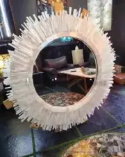 Selenite Gemstone Wall Mirror Sun Burst Crystal Healing Bedroom Interior Art