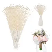 100-Pack String Pearl Stick 9 Inch 4mm for DIY Crafts/Bouquet [Beige]