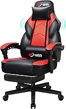 Gaming Chairs for Adults, Video Gaming Chair with Footrest & Massager, Big and Tall Gaming Chair with Swivel，PU Leather Computer Gamer Chair for Gamings Rocker Secret Lab, Red