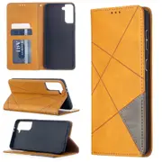 For Samsung Galaxy S21+ Plus Case Rhombus Texture Folio Magnetic PU Leather Wallet Cover, Kickstand, Yellow