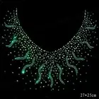 Iron on Rhinestone Patterns Decorative Applique Patch for Clothes DIY Green