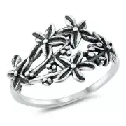 Plumerias Ring Sterling Silver 925 Oxidized Jewelry Face Height 16 mm Size 10