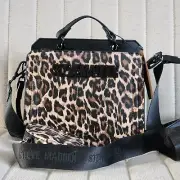 NWT STEVE MADDEN BEVELYN SATCHEL LEOPARD CROSSBODY BAG W RHINESTONE