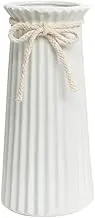 19 CM White Ceramic Ribbed Vase for Flowers & Pampas Grass, Small Decorative Vases for Home Decor Table Centerpieces