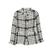 [Charlott] Charlott Fringed Checked-pattern Jacket L WHITE/BLACK