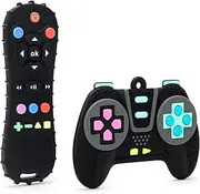 MR.TIMELAG Baby Remote Teether Toys - 2 Pack Silicone Teethers for Infants 3+ Months, BPA-Free Chew Toys with Textured Surface & Easy Grip - Soothing Gum Relief for Newborns & Toddlers (Black)