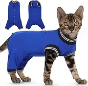 PUMYPOREITY Cat Recovery Suit, Cat Surgery Recovery Suit, Cat Spay Recovery Suit, Alternative to Cone of Shame, Blue, S