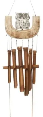 White Owl On a Swing Wind Chime | Wood and Bamboo | Handmade | Eco-friendly