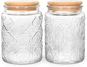 BEWAVE Vintage Glass Jar, 700ml Food Storage Containers Clear Mason Jars With Airtight Lid for Kitchen Counter,Coffee, Tea, Sugar, Candy, 2 Pack