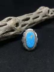 Native American Navajo Santa Rita Turquoise Sterling Silver Ring Size 8