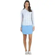 IBKUL Cordova Zip Mock Neck Sun Shirt Long Sleeve Size Large NWT Blue and White