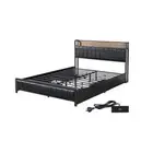Queen Bed Frame Pu 4 Drawer With Usb Charger In Black