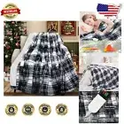 Luxurious Sherpa Buffalo Plaid Electric Blanket - Fast Warmth & 8 Heating Levels