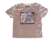 MTV Unicorn Juniors Women's Pink Crop-Top T-shirt NWT