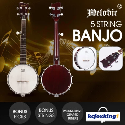 Melodic 5 String Banjo 20 Frets Banjo Music Instrument w/ String Picks for Begin