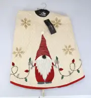 New Tahari Christmas Tree Skirt Santa Gnome 54" Beige Red Green Lights Snowflake