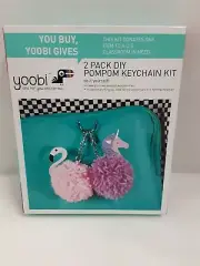 Yoobi 2 Pack DIY Pom Pom Keychain Kit 1 Unicorn & 1 Flamingo BNIB!