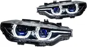 Car Lights LED Headlight Projector Lens DRL Angel Eye Automotive Accessories，Compatible For BMW F30 2013-2018 F35 3 Series 320i 325i(Halogen,LHD)