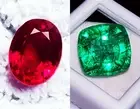Natural Red Ruby & Green 8 to 10 Ct Emerald Shape Loose Gemstone Certified LM83