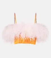 [Self-Portrait] Self-Portrait Feather-trimmed satin crop top AU 14 multicoloured
