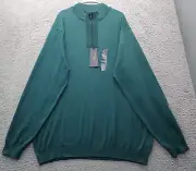 Shaquille O'Neal Sweater Mens Size 3XLT Green Knitted Ribbed Hem & Cuff 1/4 Zip
