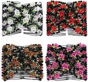 4 Pcs Magic Easy Combs Double Stretching Combs for Women, Hair Bun Maker Accessories, Elastic Beaded Double Hair Clips Combs Hair Accessory for Hair Styling(Rose)