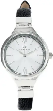 Timex Viewpoint Silver-Tone Black Leather Ladies Watch