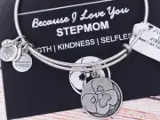 NEW Alex and Ani Because I Love You Stepmom Charm Bangle Silver Bracelet W/Card