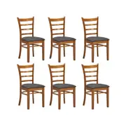 Linaria Dining Chair Set of 6 Crossback Solid Rubber Wood Fabric Seat - Walnut
