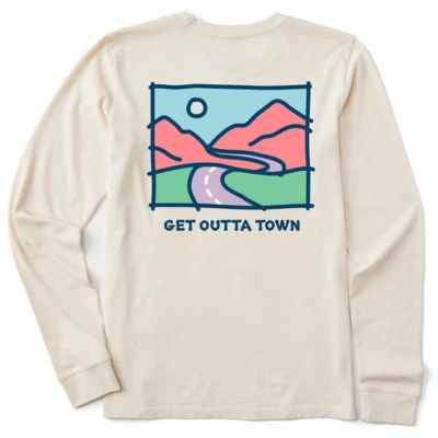 LIFE IS GOOD WOMENS "GET OUTTA TOWN" L/S CRUSHER TEE- BACK GRAPHIC (XL)