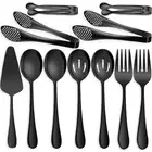 11 PCS Serving Utensils, Large Stainless Steel Spoons Forks Tongs, Pie Server...