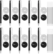 20 Pieces Security Pen Set with Bead Chain and Holder, Desktop Pens with Chains, Blank Ink Refills for Office Bank Supplies