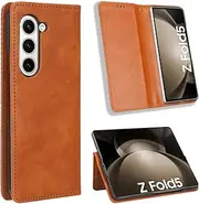 Fashion Solid Color Protection Cover Compatible with Samsung Galaxy Z Fold5 Fold 5 SM-F946B Phone Shell Magnetic Flip Cover Type Phone Case (Brown,Samsung Z Fold5)