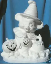 MOUSE WITCH & CAULDRON CERAMIC BISQUE U-PAINT HALLOWEEN CRAFT