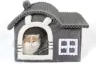 Bear Cat House for Cat, Chimney Cat Houses for Indoor Cats, Enough Interior Spac