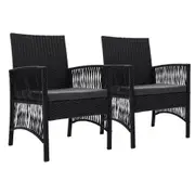 Outdoor Furniture Set of 2 Dining Chairs Wicker- Black