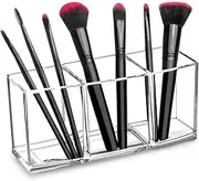 FWE Clear Makeup Brush Holder Organizer, 3 Slot Acrylic Cosmetics Brushes Storage Solution