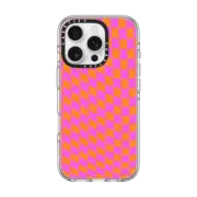 iPhone 16 Pro Clear Case MagSafe Compatible Pink and Orange Checkered