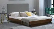 Modern Classic Cecilion King Single Fabric Bed Frame Grey Fabric Floating Walnut Frame