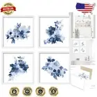 Elegant Blue Watercolor Flower Art with White Frames - 10x10 Inches, Set of 4